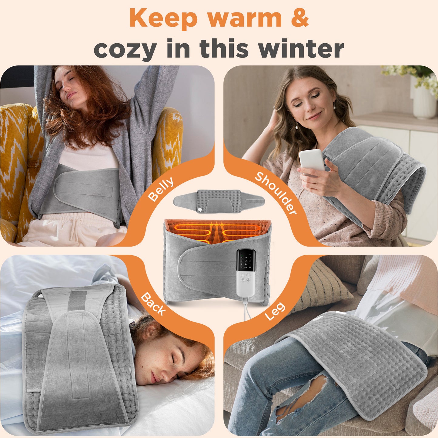 Amazon New In-line Heating Belt With Pocket 4-gear Timing Household Warm Body Warming Electric Blanket Private