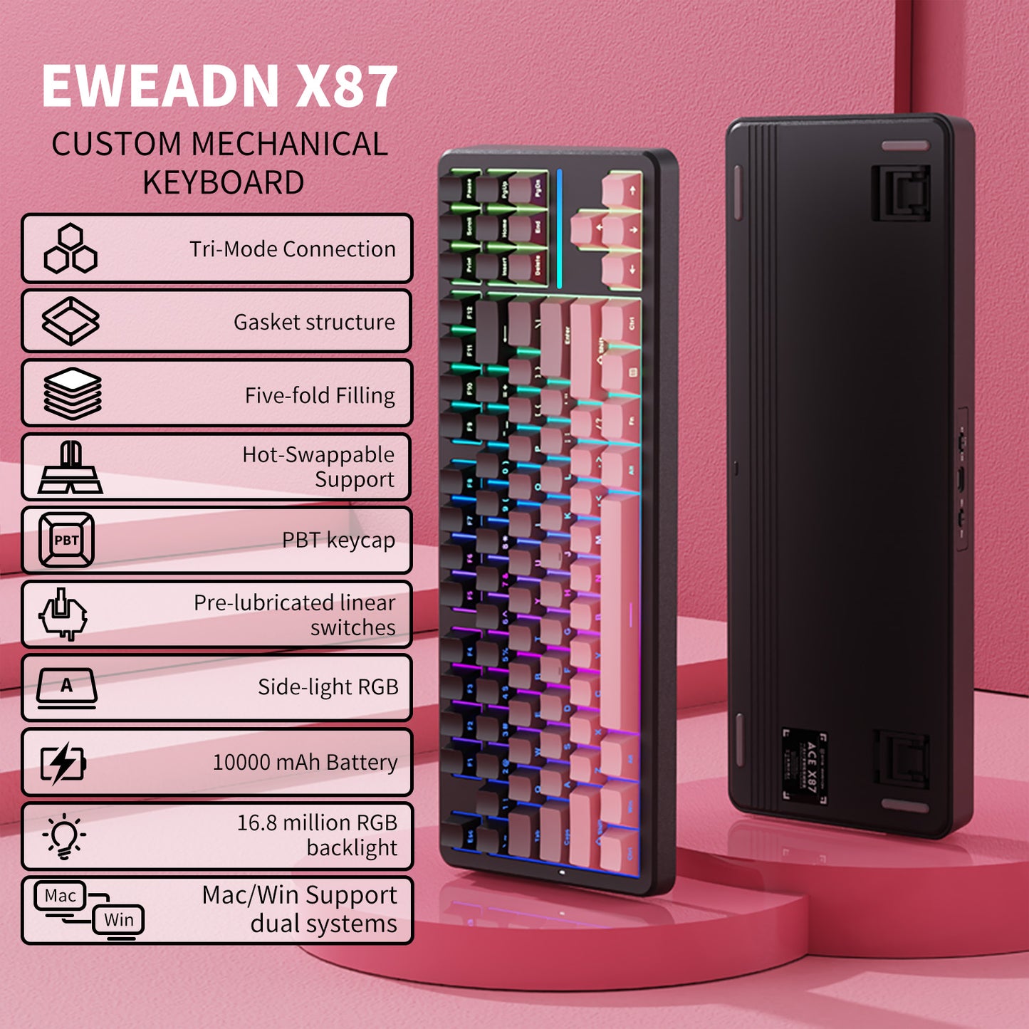 X87 Ultra RGB Mechanical Keyboard with 12000mAh Battery